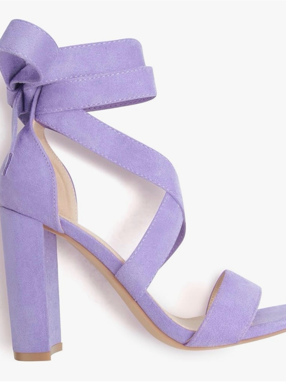 Lilac Suede Wrap-Ankle Block Heel Sandals - Women